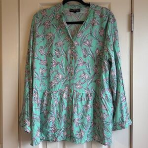 Liza Byrd | Green & Pink Floral Flowy Button Down Top Blouse Size Large